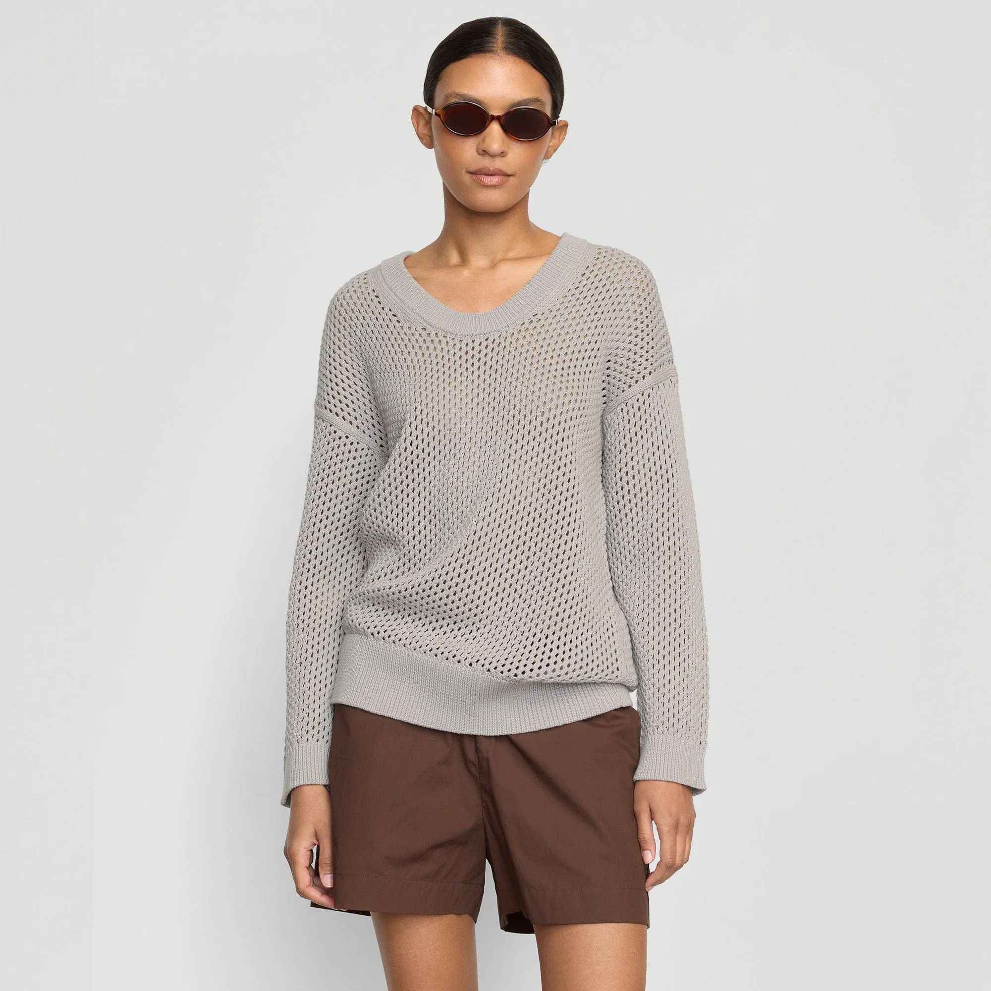 Archana Open Knit U-Neck Sweater Lattice Stitch Pattern