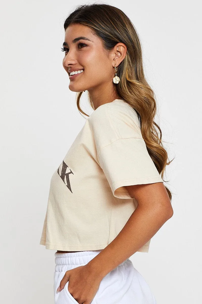 Beige Graphic T-Shirt Short Sleeve Relaxed Everyday Wear soft fit