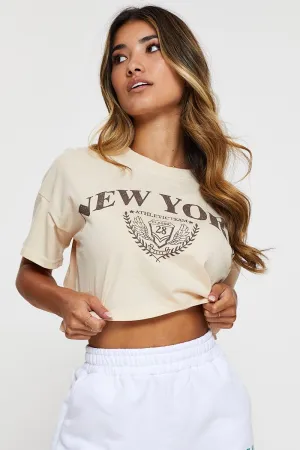 Beige Graphic T-Shirt Short Sleeve Street Fashion