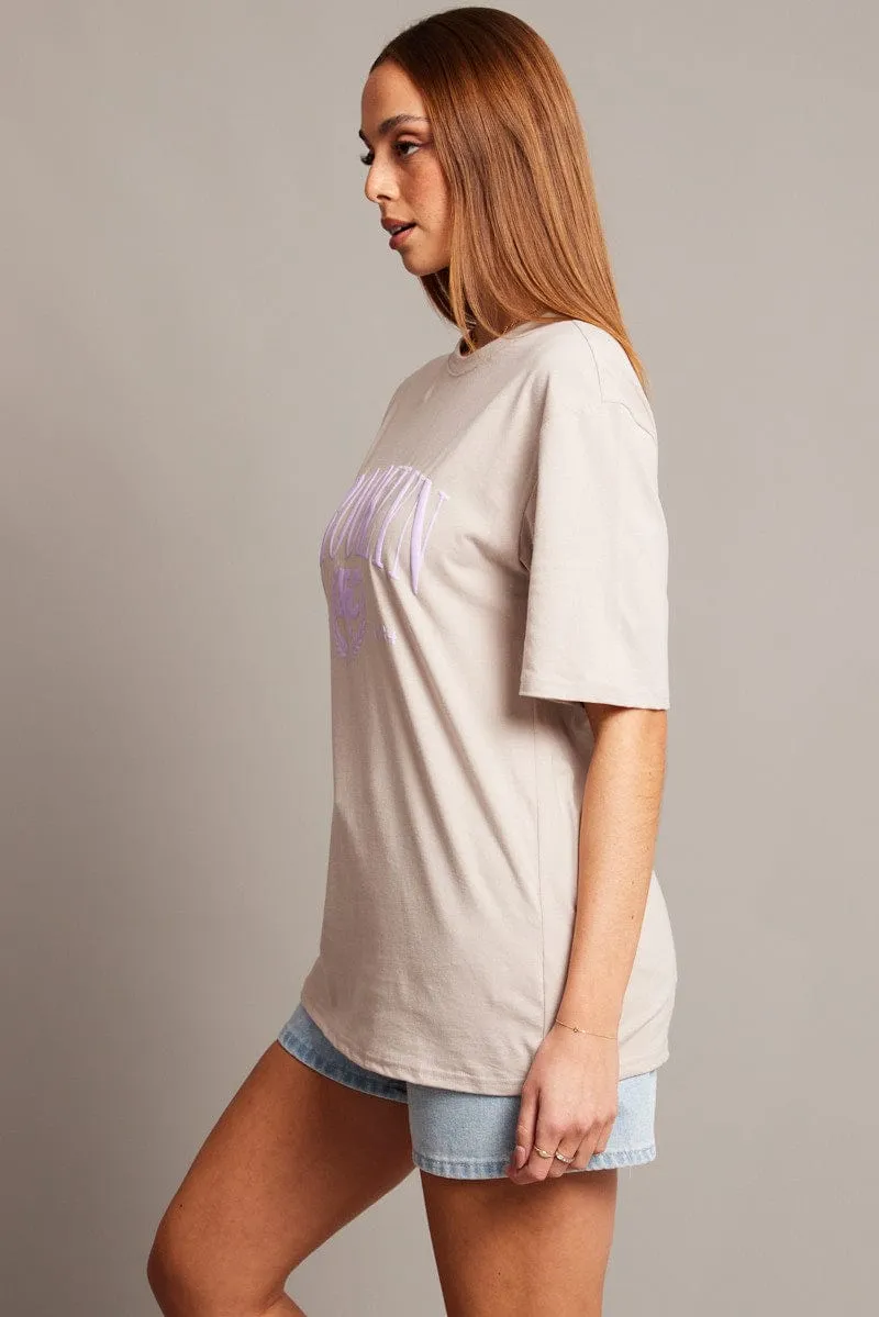 Beige Graphic Tee Short Sleeve On-the-Go Fashion Chilly Day Comfort