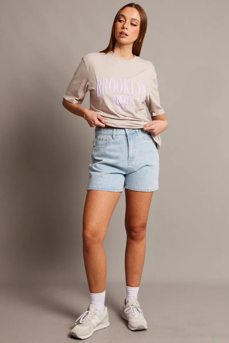 Beige Graphic Tee Short Sleeve Oeko Tex Certified theater visit