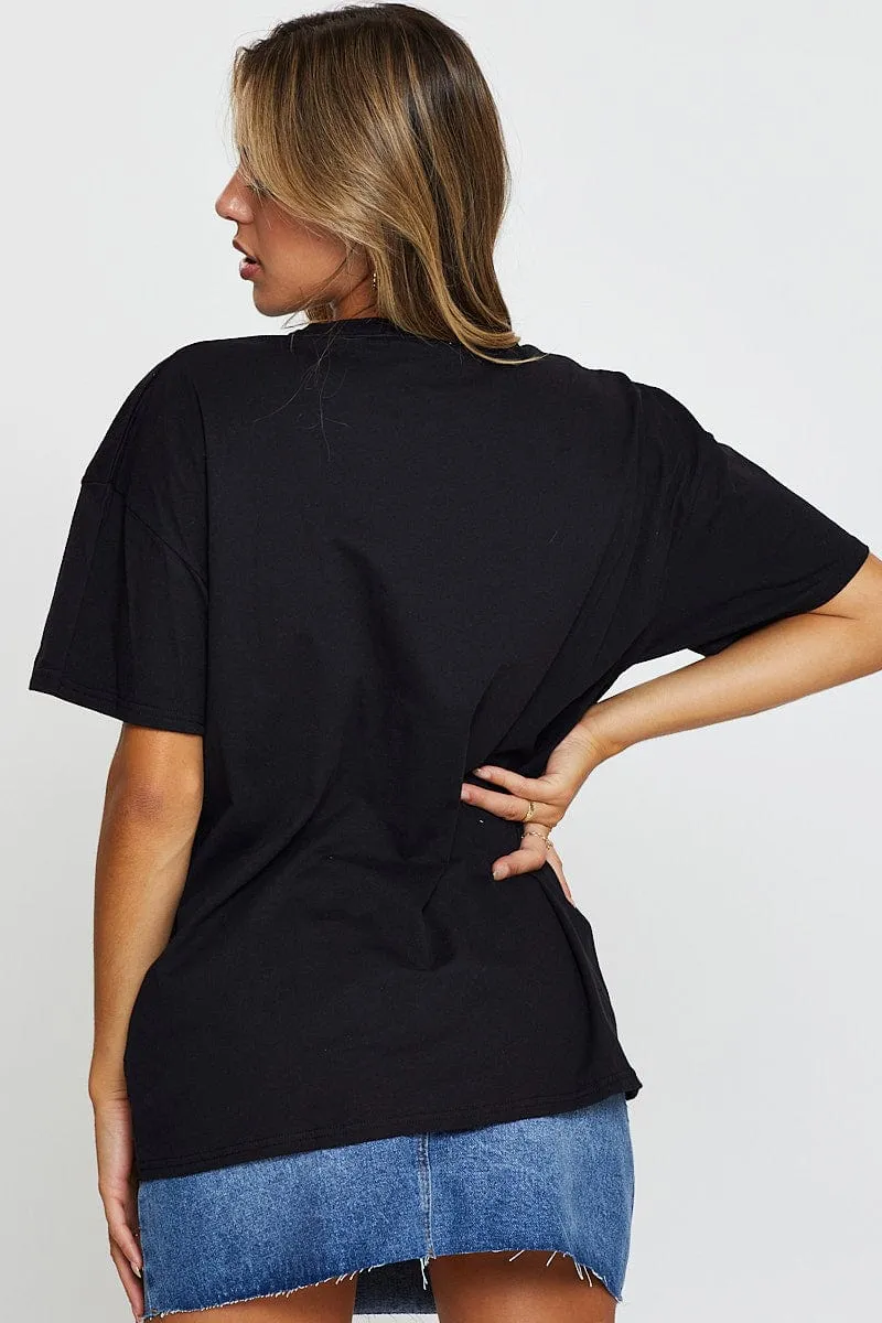 Stylish Outfit Black Graphic T Shirt Short Sleeve Crop