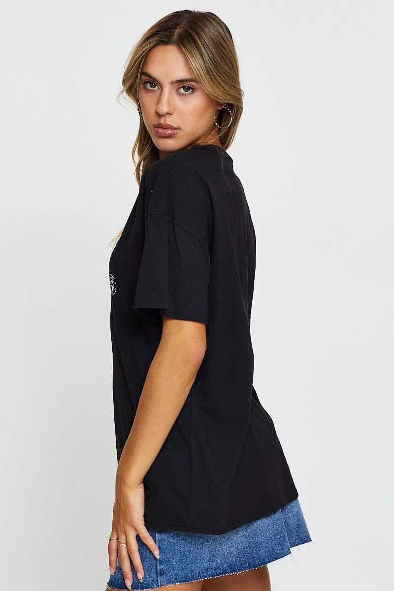 Black Graphic T Shirt Short Sleeve Crop Fresh Style