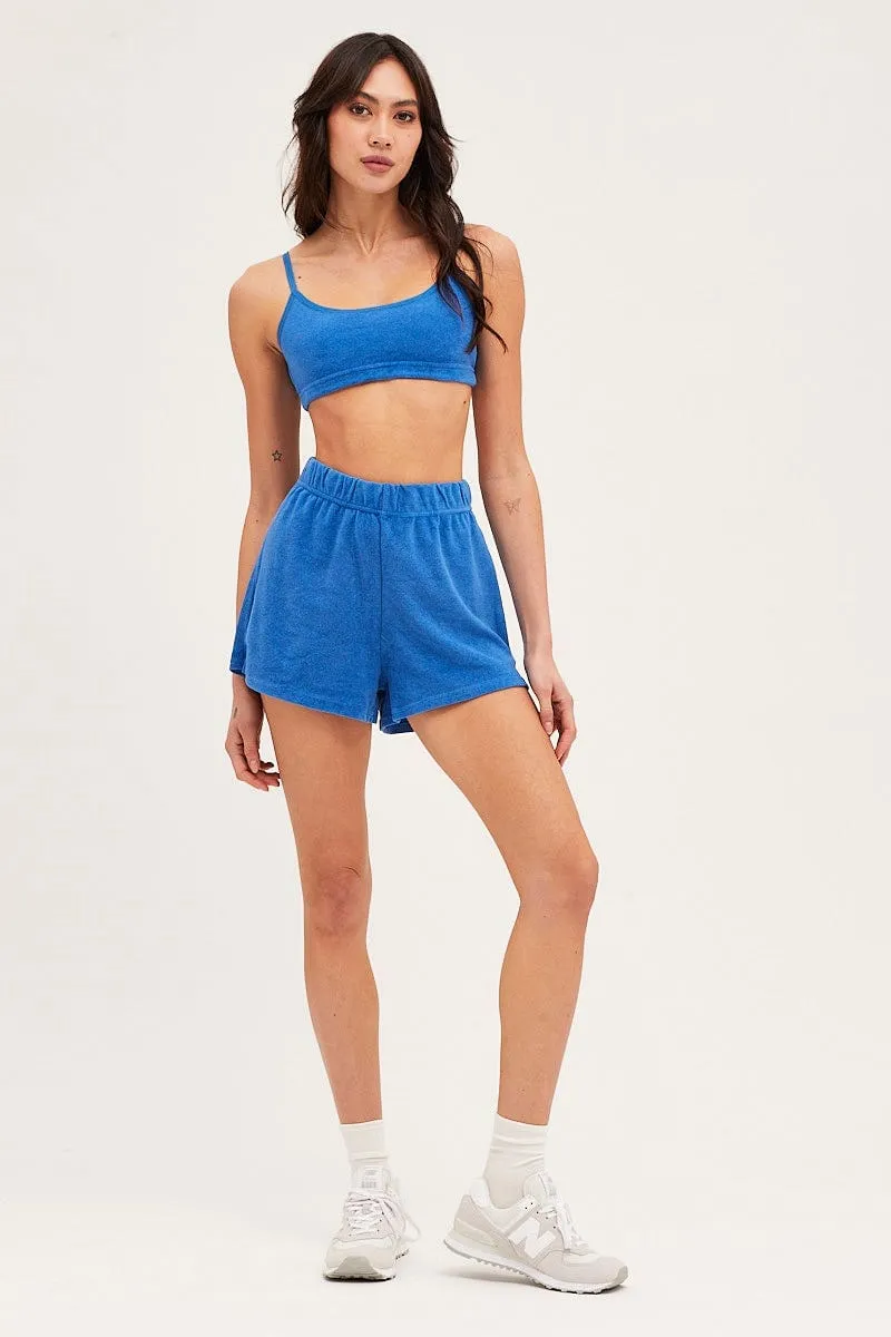 Urban Style Blue Mini Shorts High Rise Terry