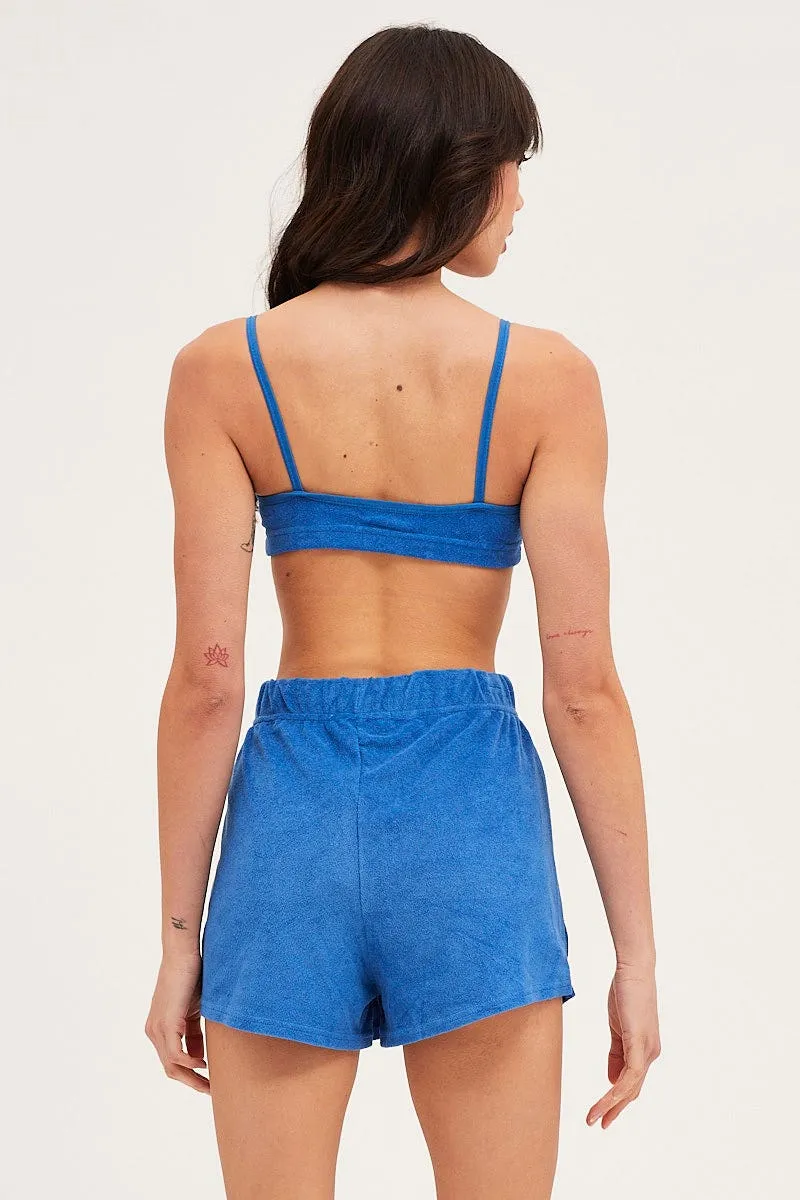 Blue Mini Shorts High Rise Terry mesh ventilation Perfect Comfort
