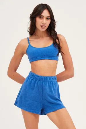 Blue Mini Shorts High Rise Terry Everyday Feel Cold Weather Gear