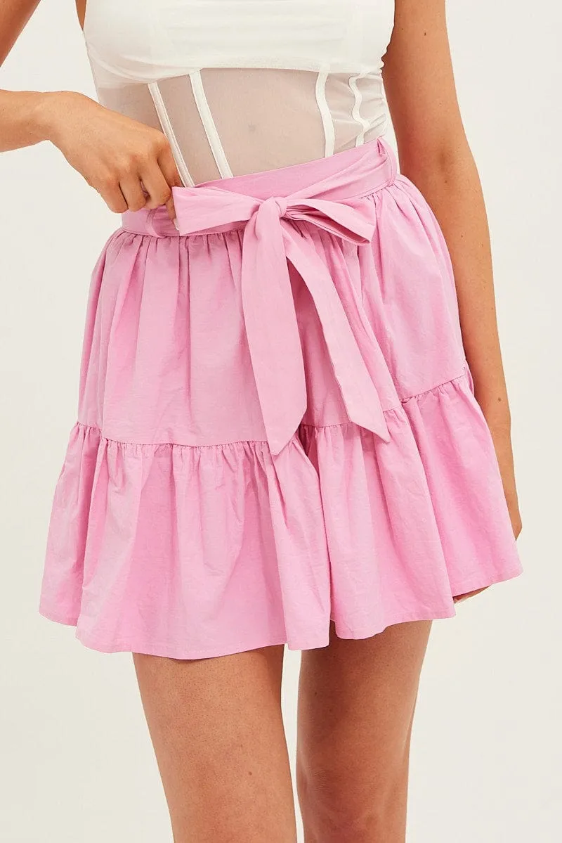 Daily Mood Pink Flare Skirt Skater Poplin