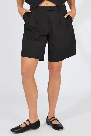 Black Longline Shorts Mid Rise Luxury Feel