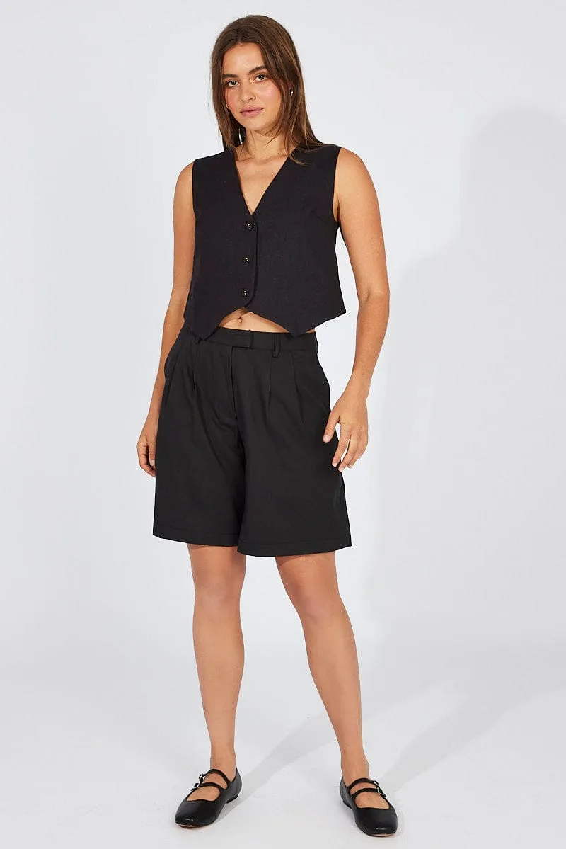 skiing outfit Black Longline Shorts Mid Rise