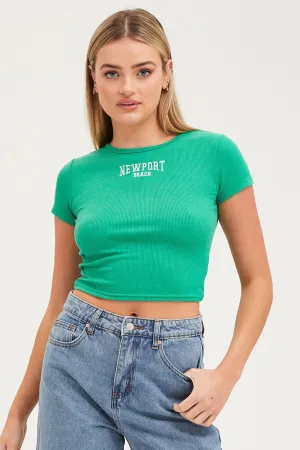 Light Layer Perfect for Travel Green Graphic Top Short Sleeve