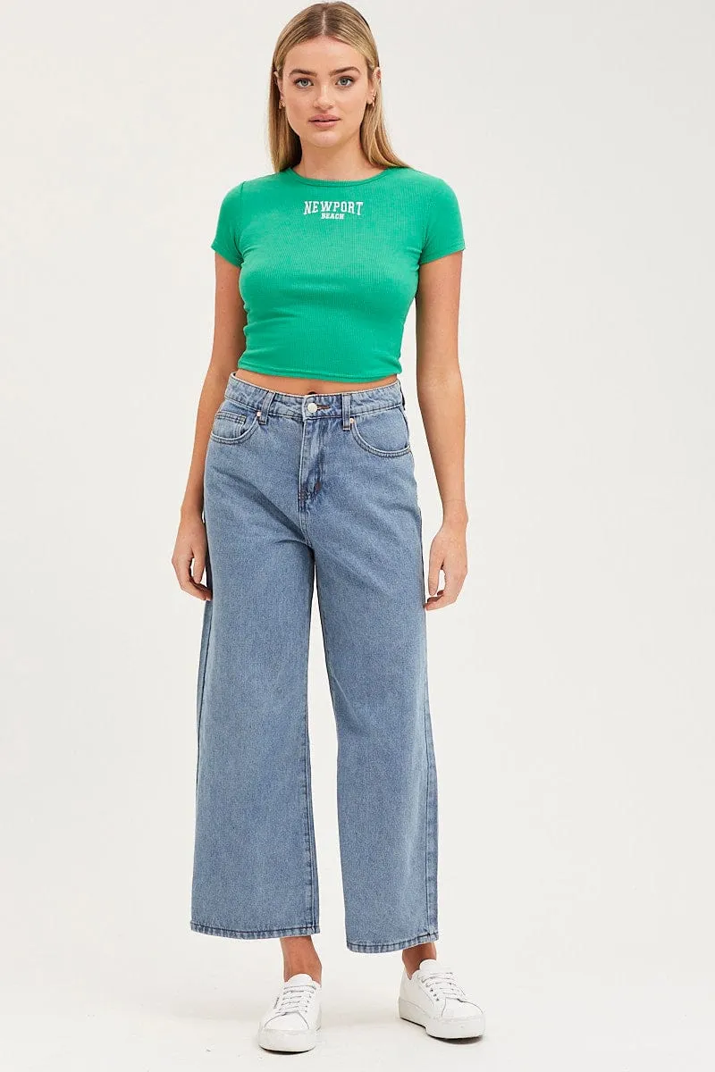 Green Graphic Top Short Sleeve Relax Trend