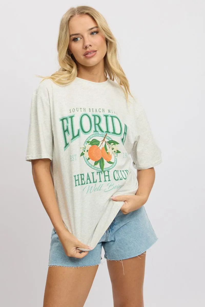 Chic Fit Casual Layering Grey Graphic Tee Short Sleeve