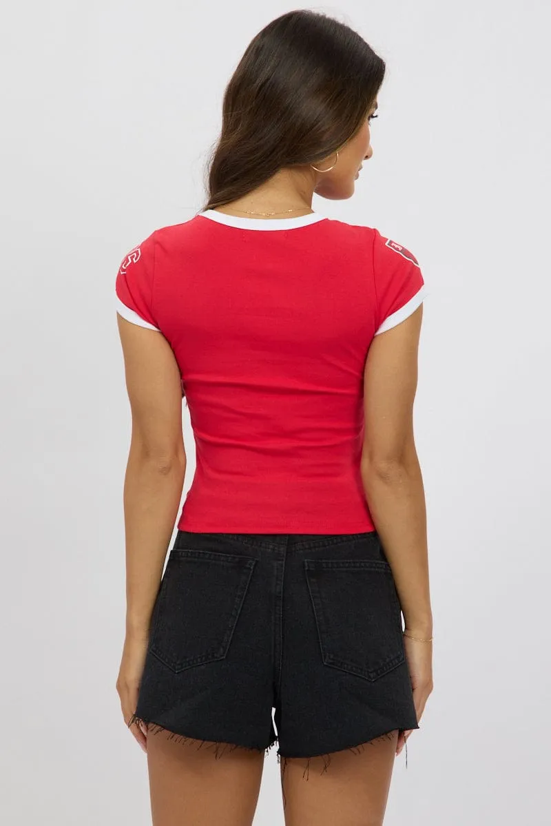 Fade Resistant Coating Subtle Logo Placement Red Graphic Tee Short Sleeve