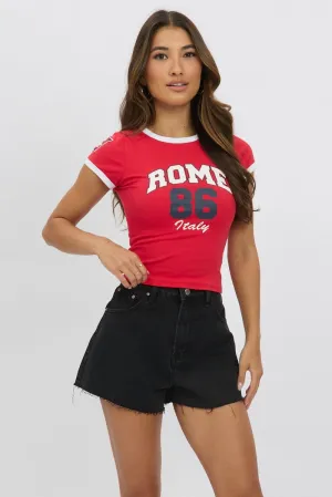 Red Graphic Tee Short Sleeve theater visit Casual and cool