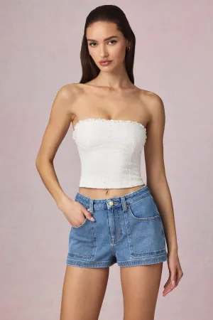High-Waist A-Line Shorts in Mid-Blue Wash Weekend Ready AntiSnagTechnology