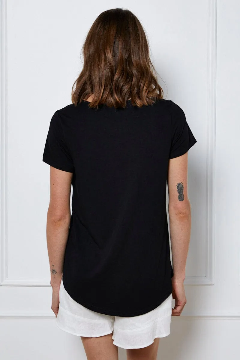 Black T-Shirt Short Sleeve Compact Packable Design Comfortable Style