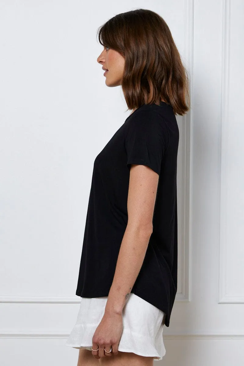 Black T-Shirt Short Sleeve WrinkleResistantClothing Durable Stitching