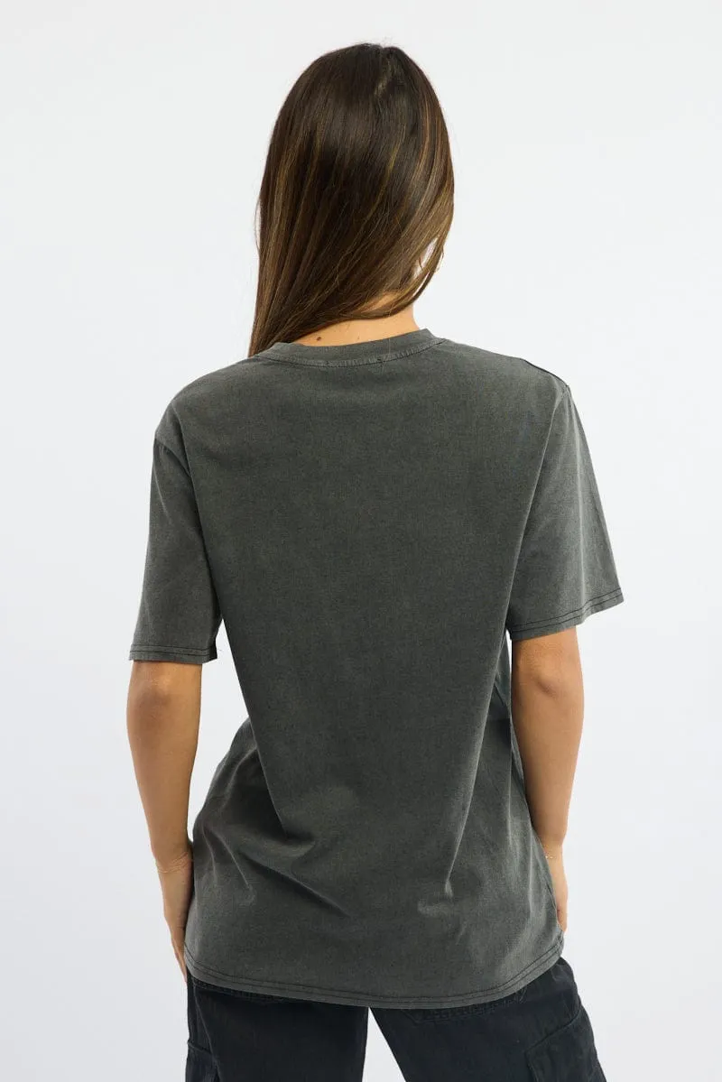 Grey Graphic Tee Short Sleeve Garment Washed Seasonal Must-Have