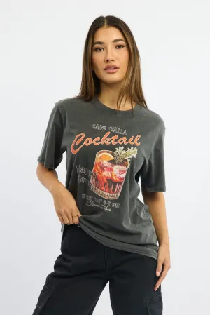 Trendy Vibes Grey Graphic Tee Short Sleeve Garment Washed