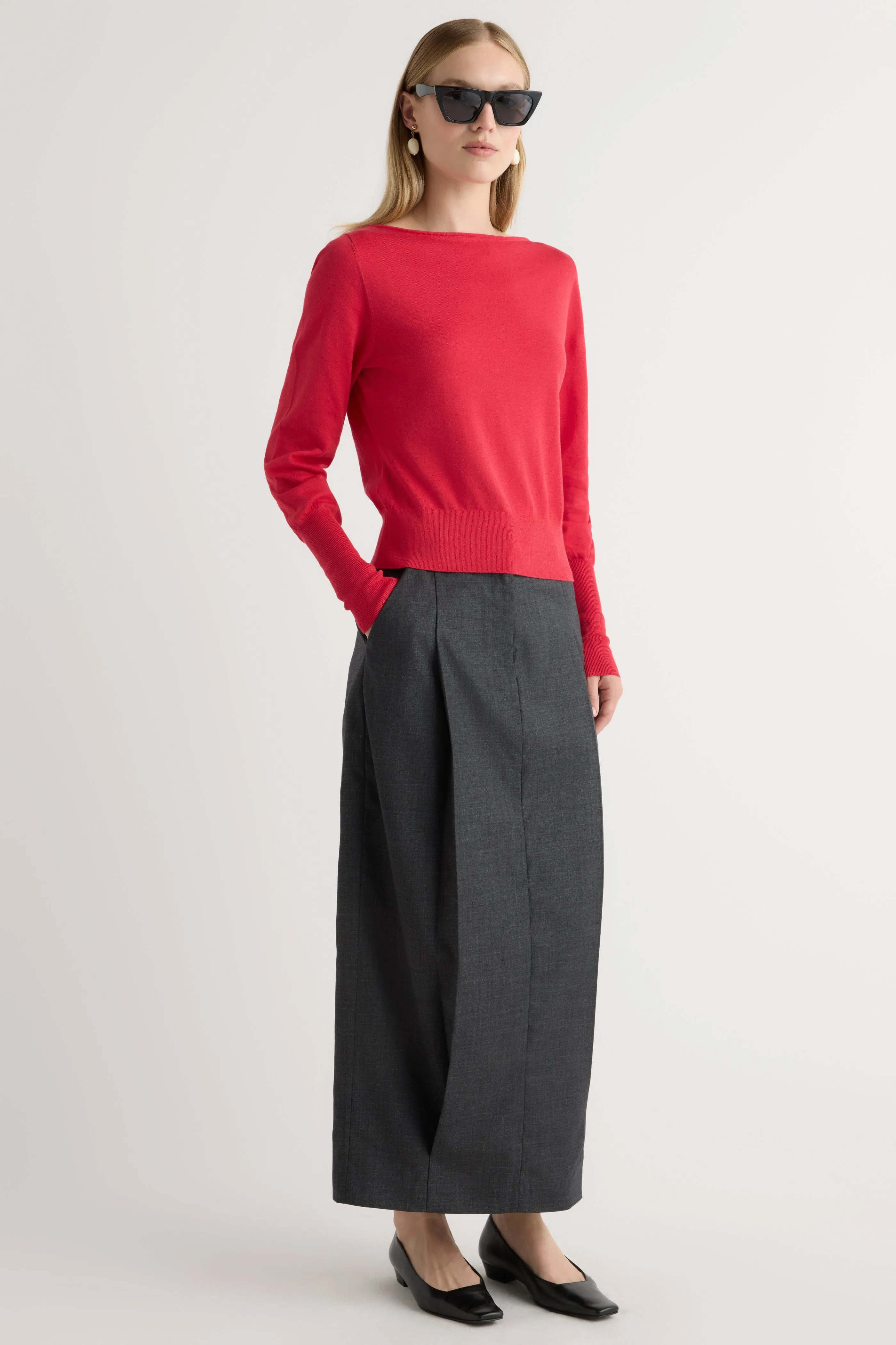 Ultimate Layering Seamless construction Hanli Cotton-Silk Boat-Neck Sweater