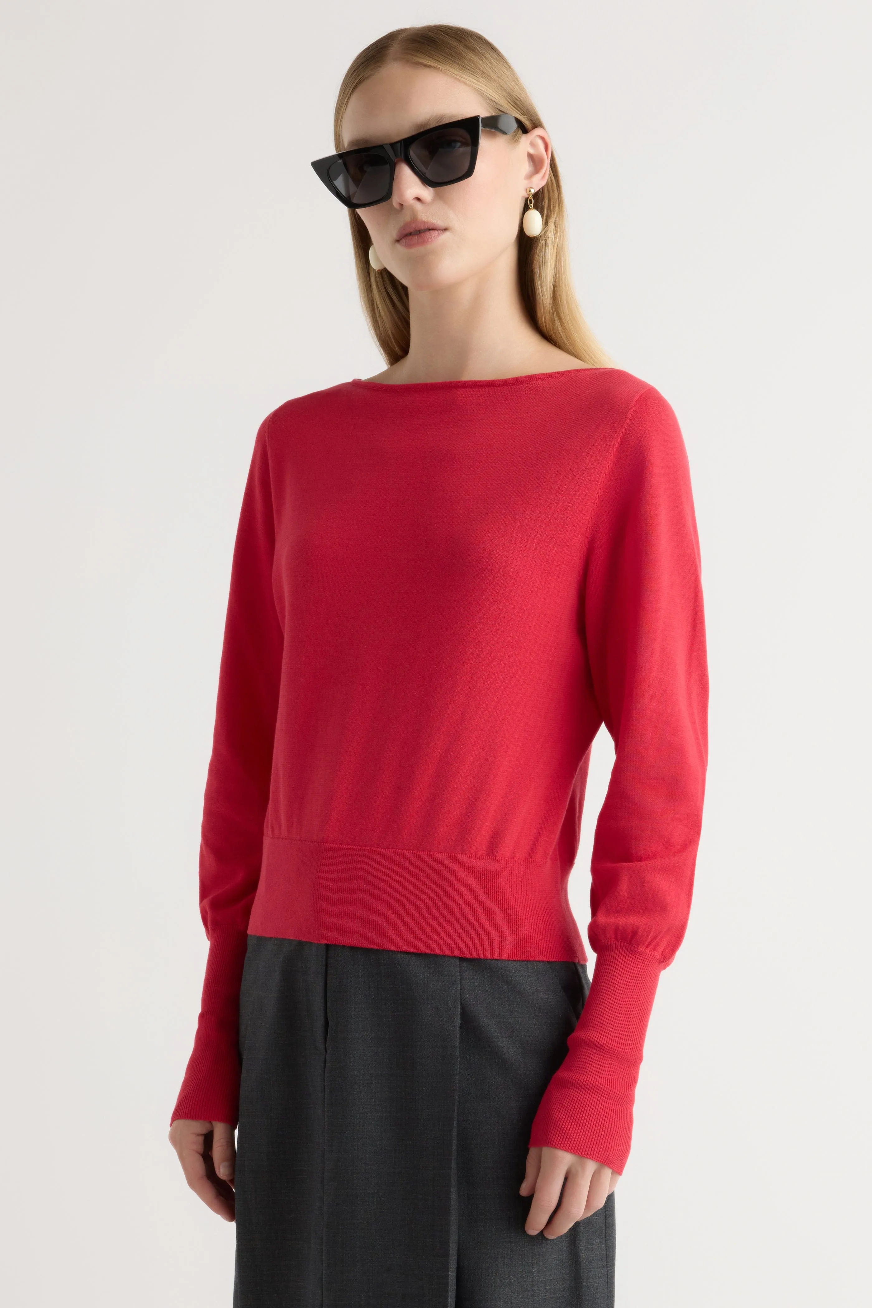 Hanli Cotton-Silk Boat-Neck Sweater Casual Warmth