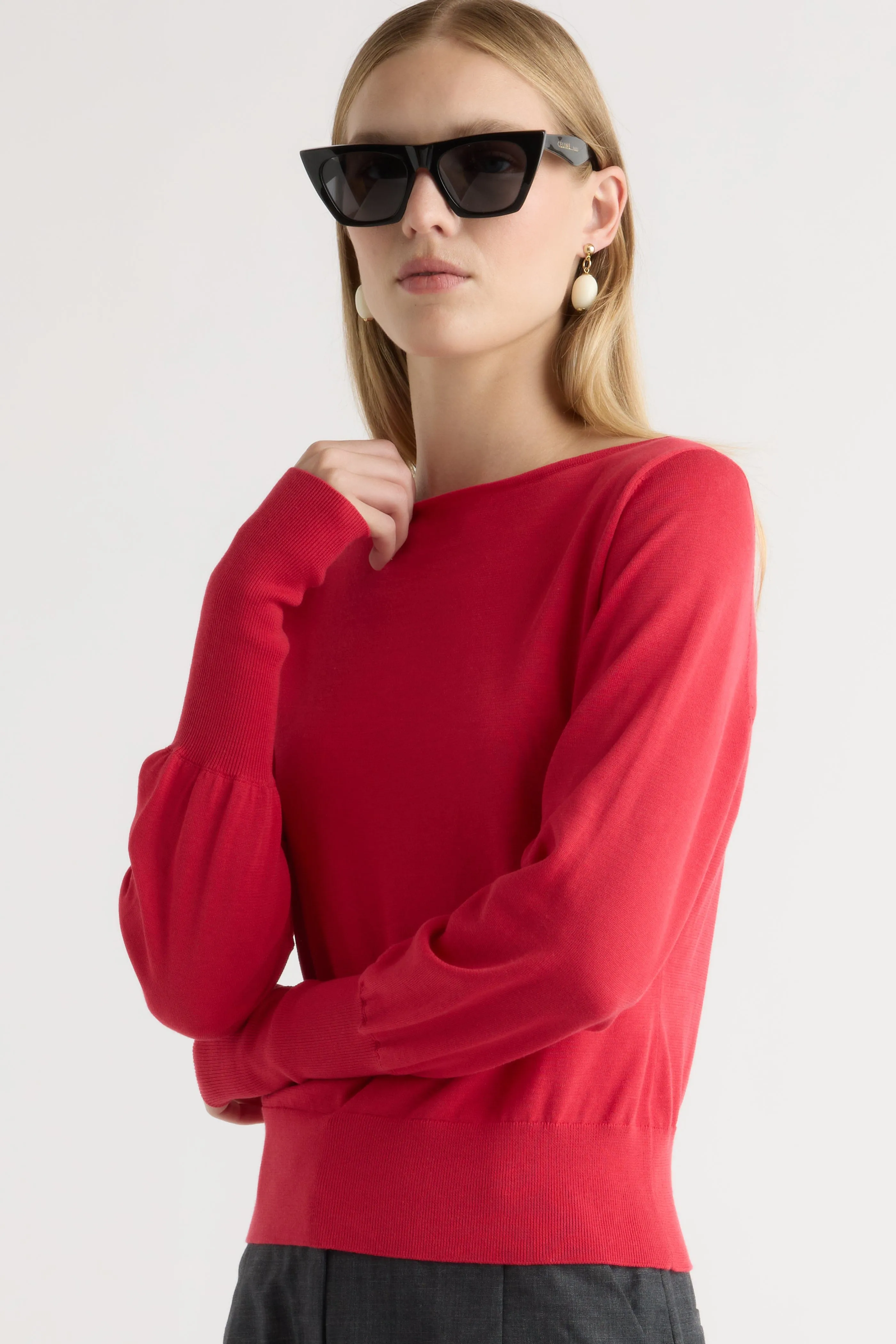 Hanli Cotton-Silk Boat-Neck Sweater Chilly Knit