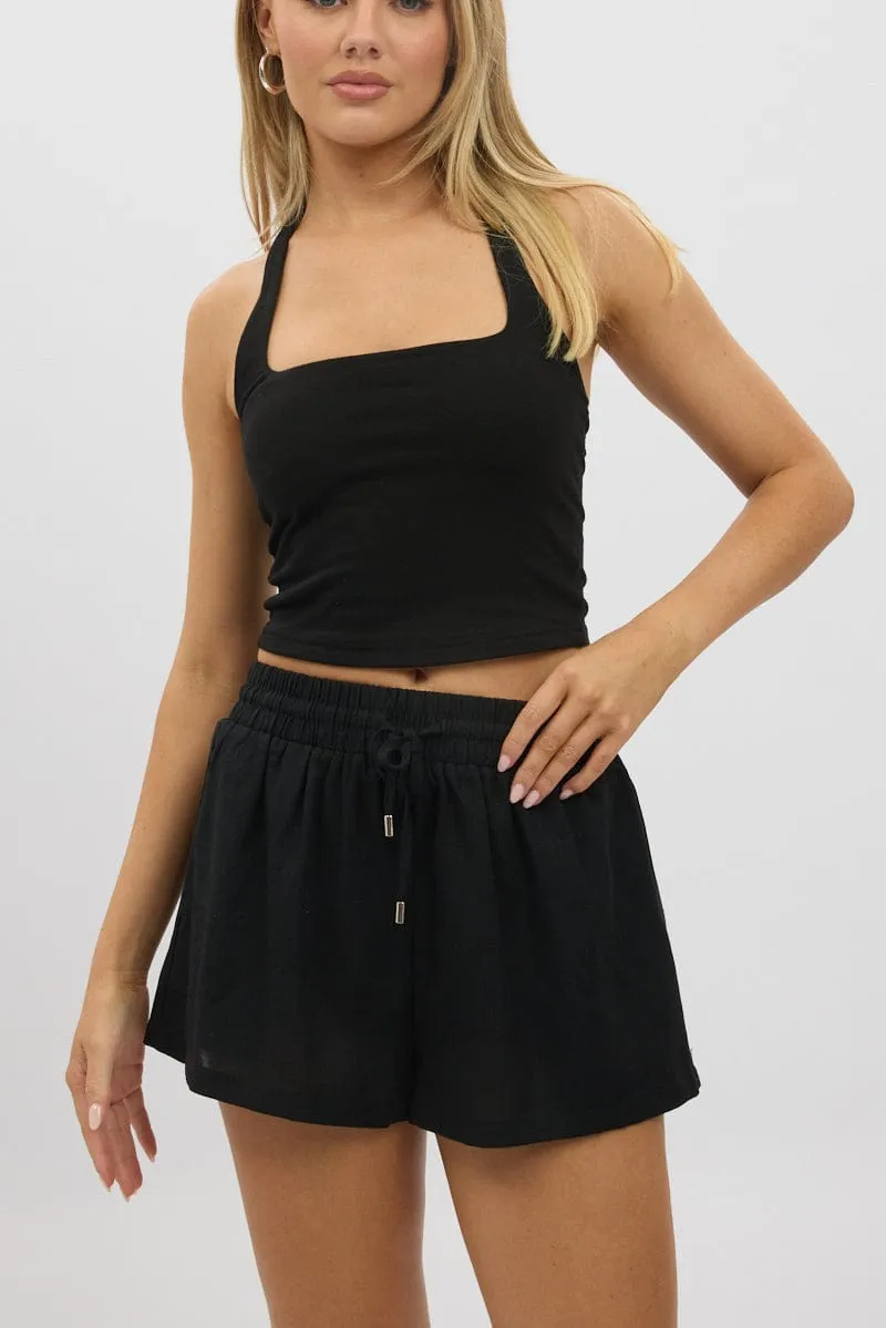 Black Shorts Elasticated Waist RollUpFasten