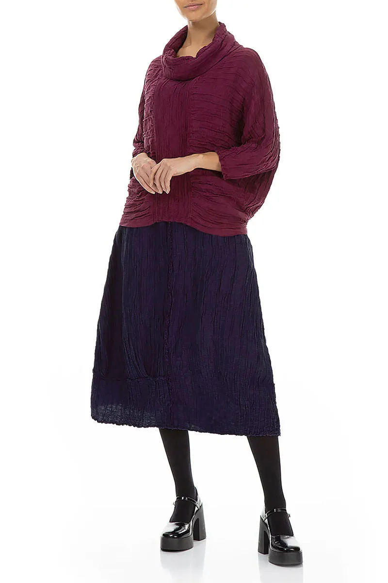 Crinkled Royal Purple Silk Linen Skirt Cozy Finish