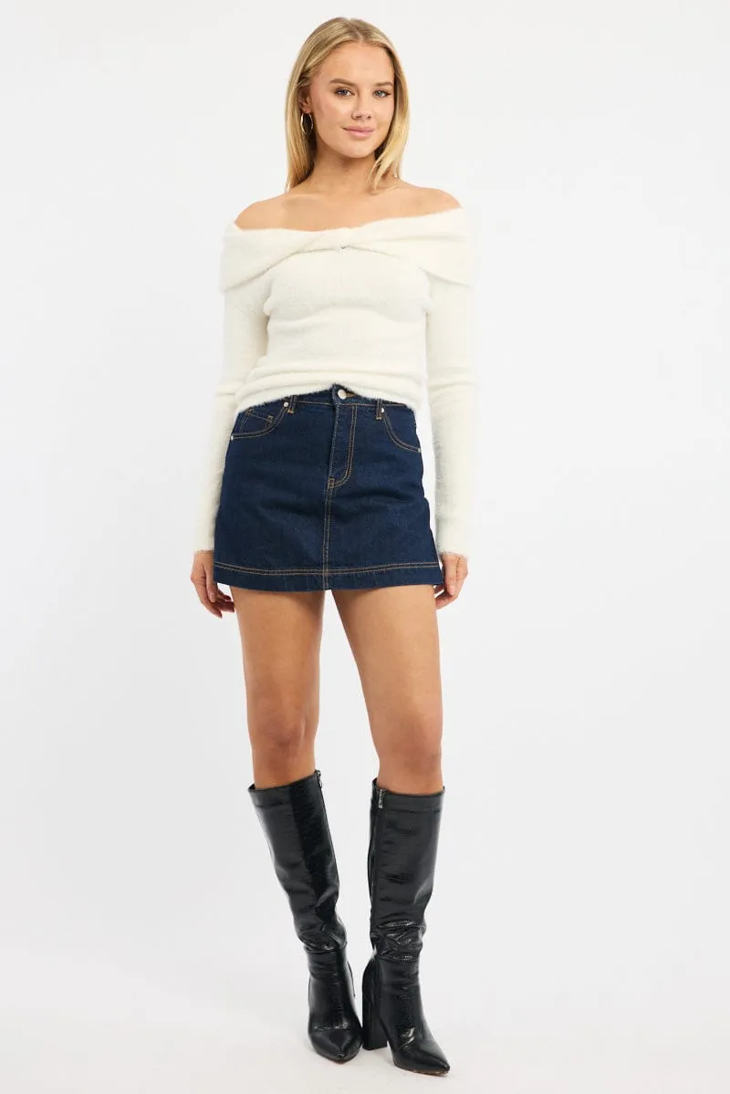 Denim Skorts Skirt High Rise Minimalist Trim anti static
