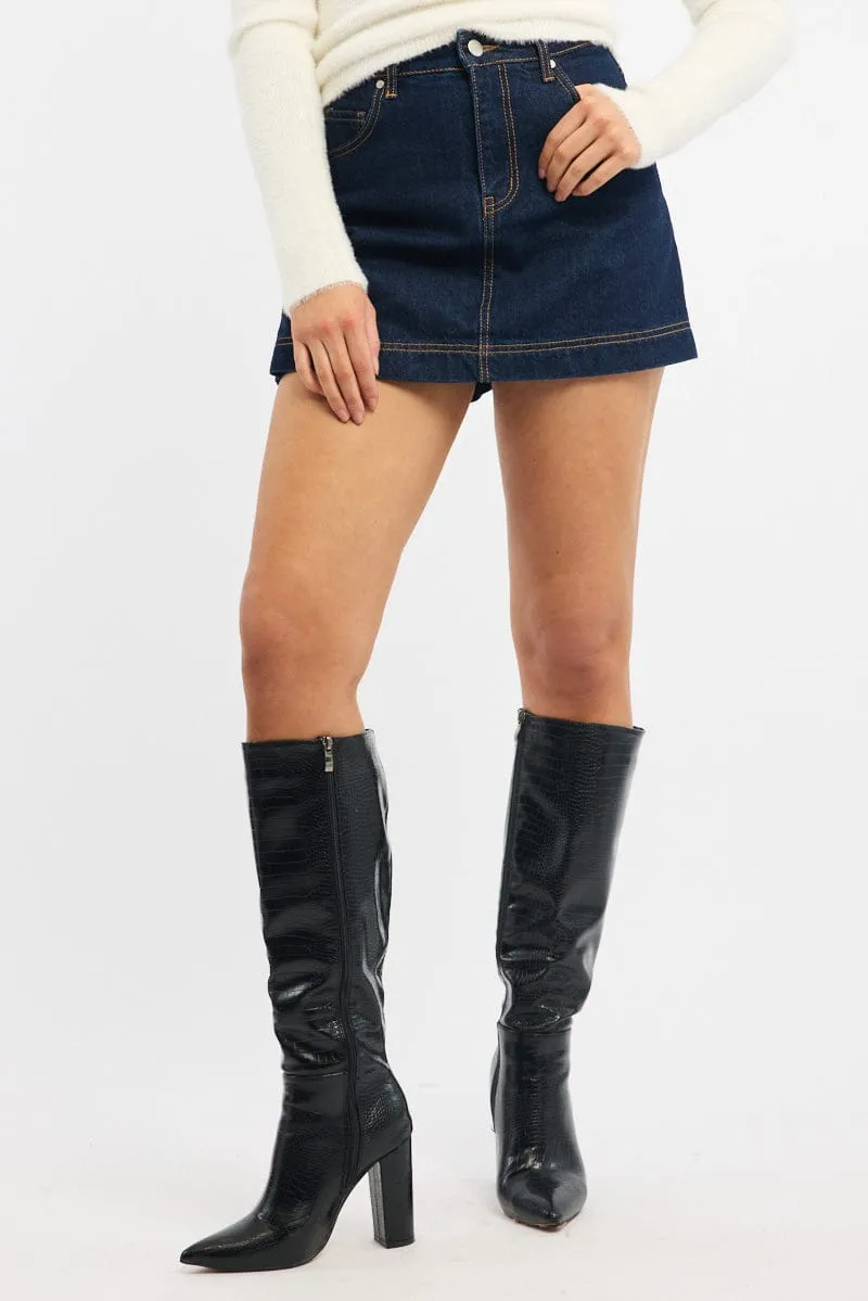 Denim Skorts Skirt High Rise Reinforced Hems Dust Proof Fabric
