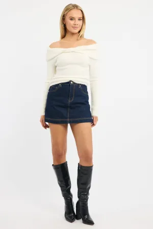 Denim Skorts Skirt High Rise Minimalist Trim anti static
