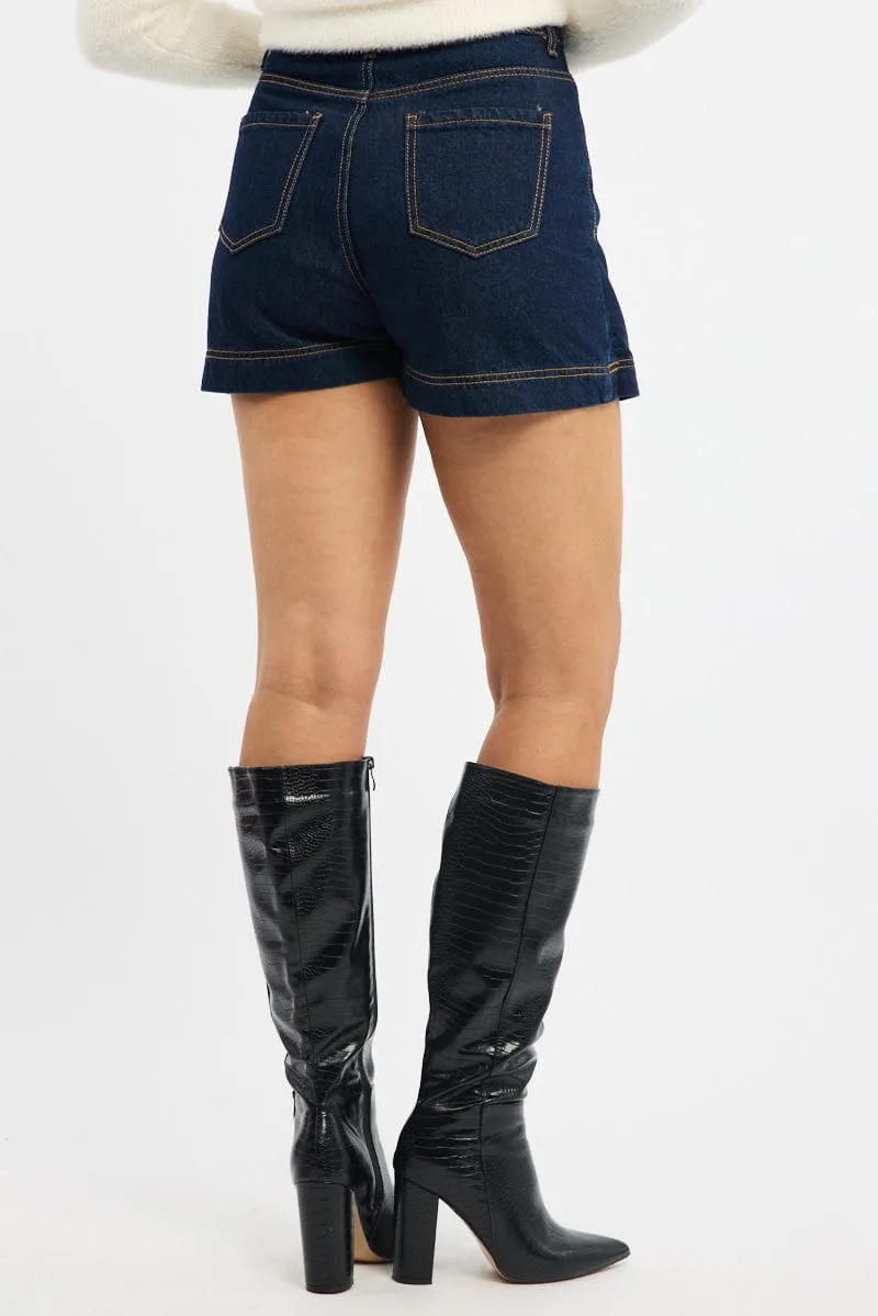 Durable Hem muted tone Denim Skorts Skirt High Rise