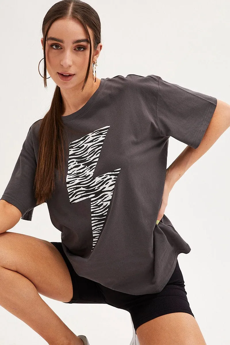 Durable Color Retention Black Zebra T-Shirt Crew Neck Oversized Cotton