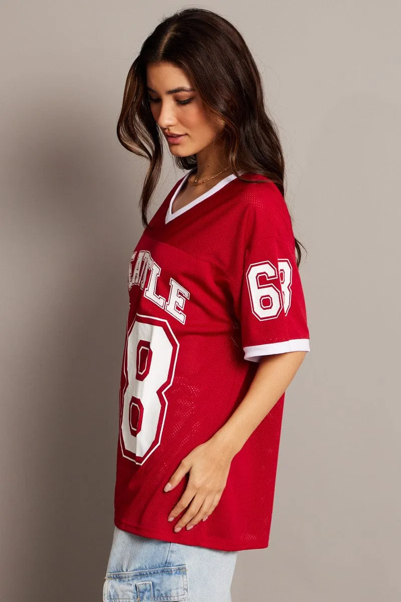 Red Graphic Tee Short Sleeve light layering