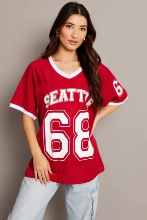 Active Layering Stylish and Relaxed Red Graphic Tee Short Sleeve