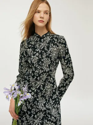 Black And White Butterflies Jacquard Women Qipao Mini Dress Subtle Texture Trendy weekend dress