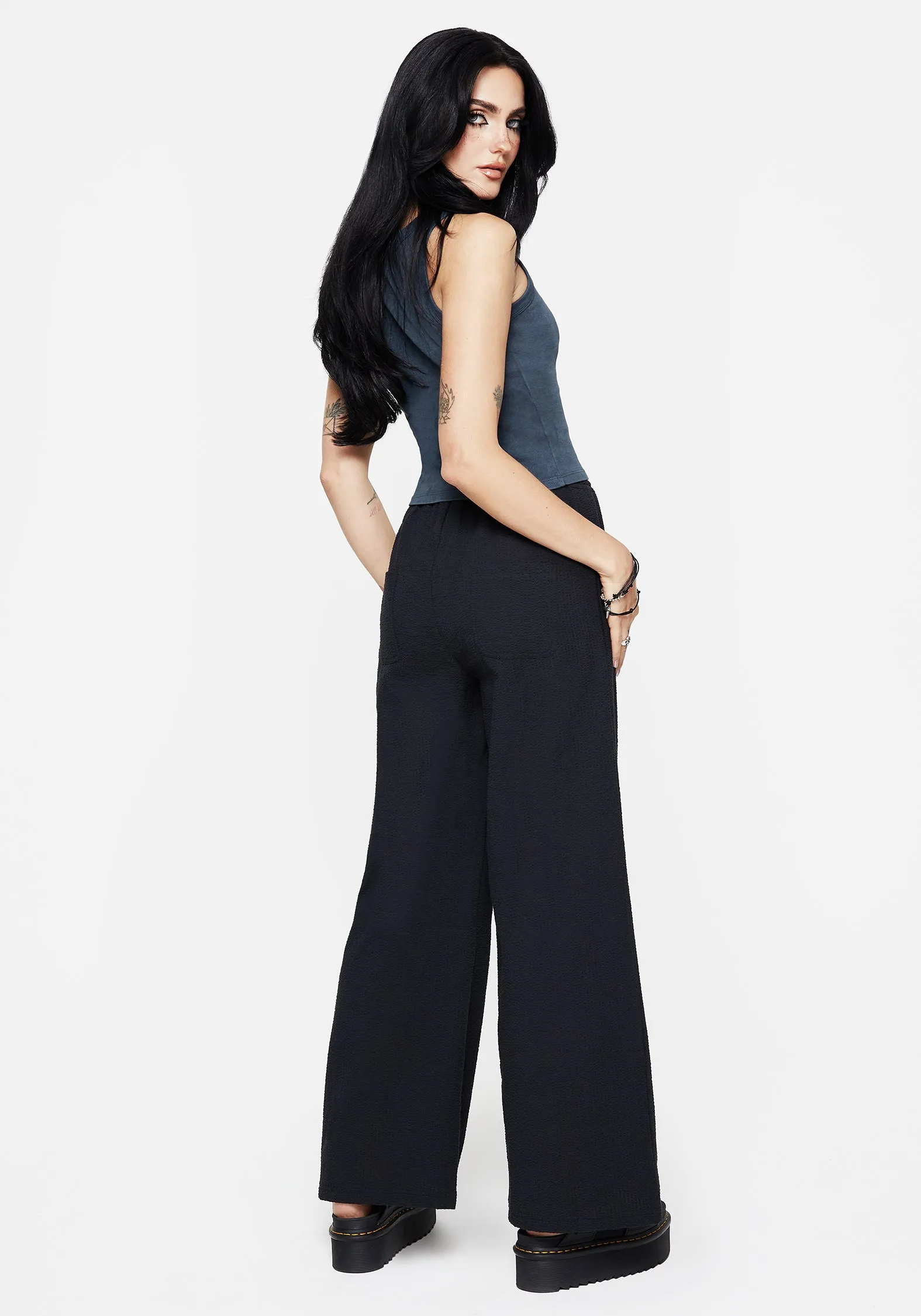 Rian Seersucker Straight Leg Trousers Eco Friendly Fabric