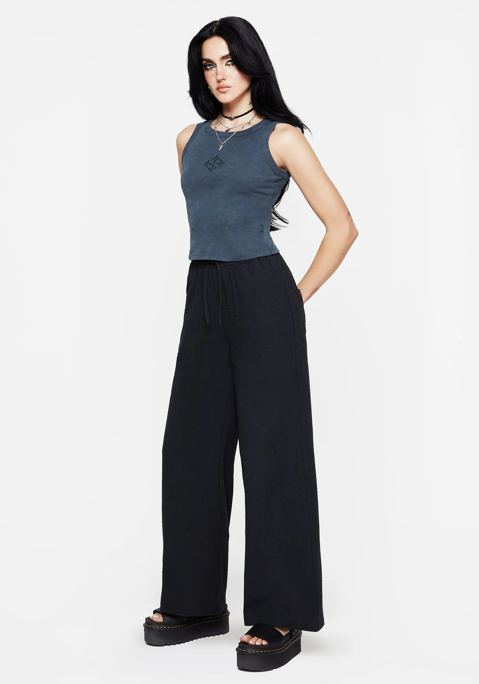 All Time Use Stretchable Design Rian Seersucker Straight Leg Trousers