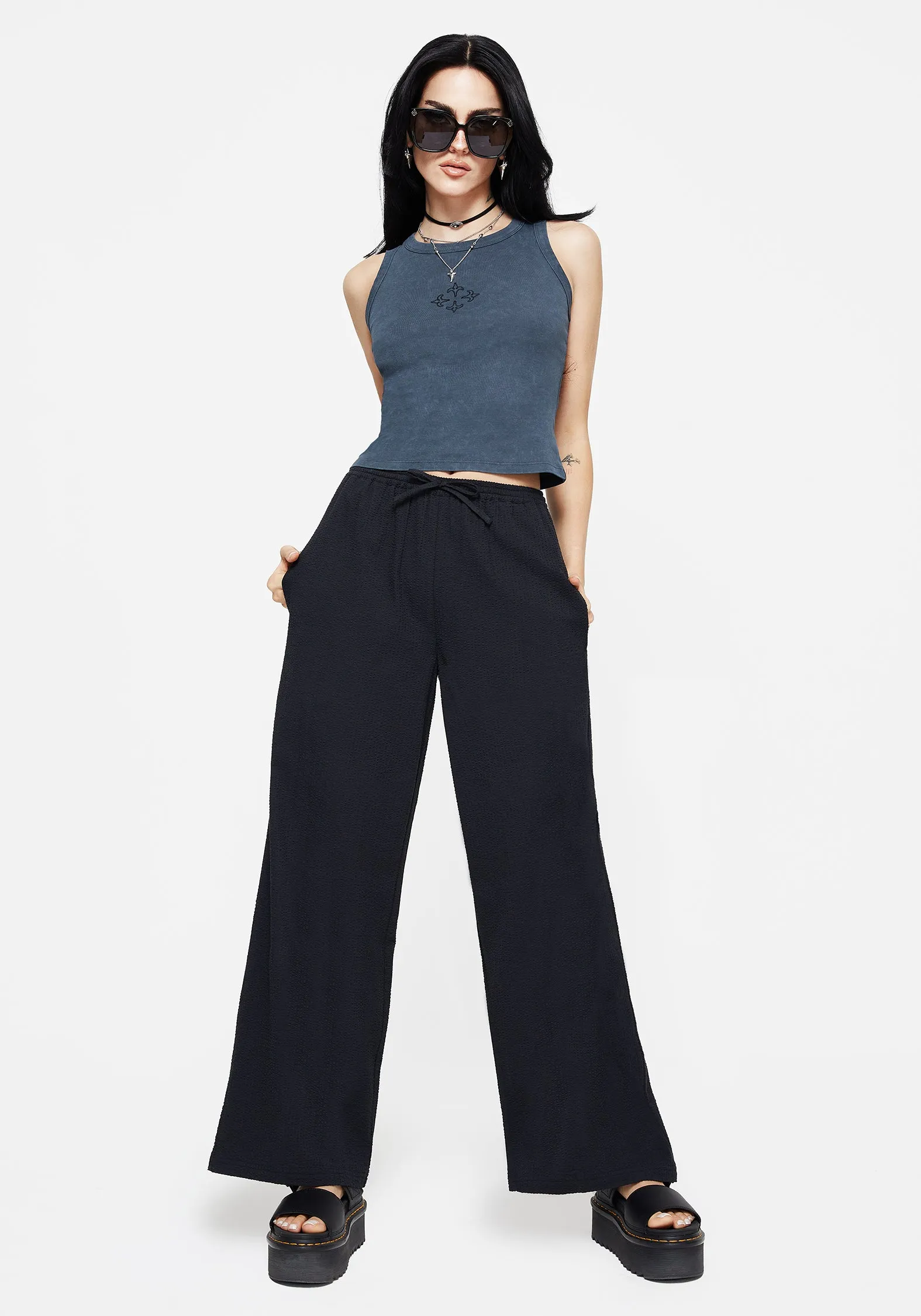 Slip Resistant Layered Wear Rian Seersucker Straight Leg Trousers