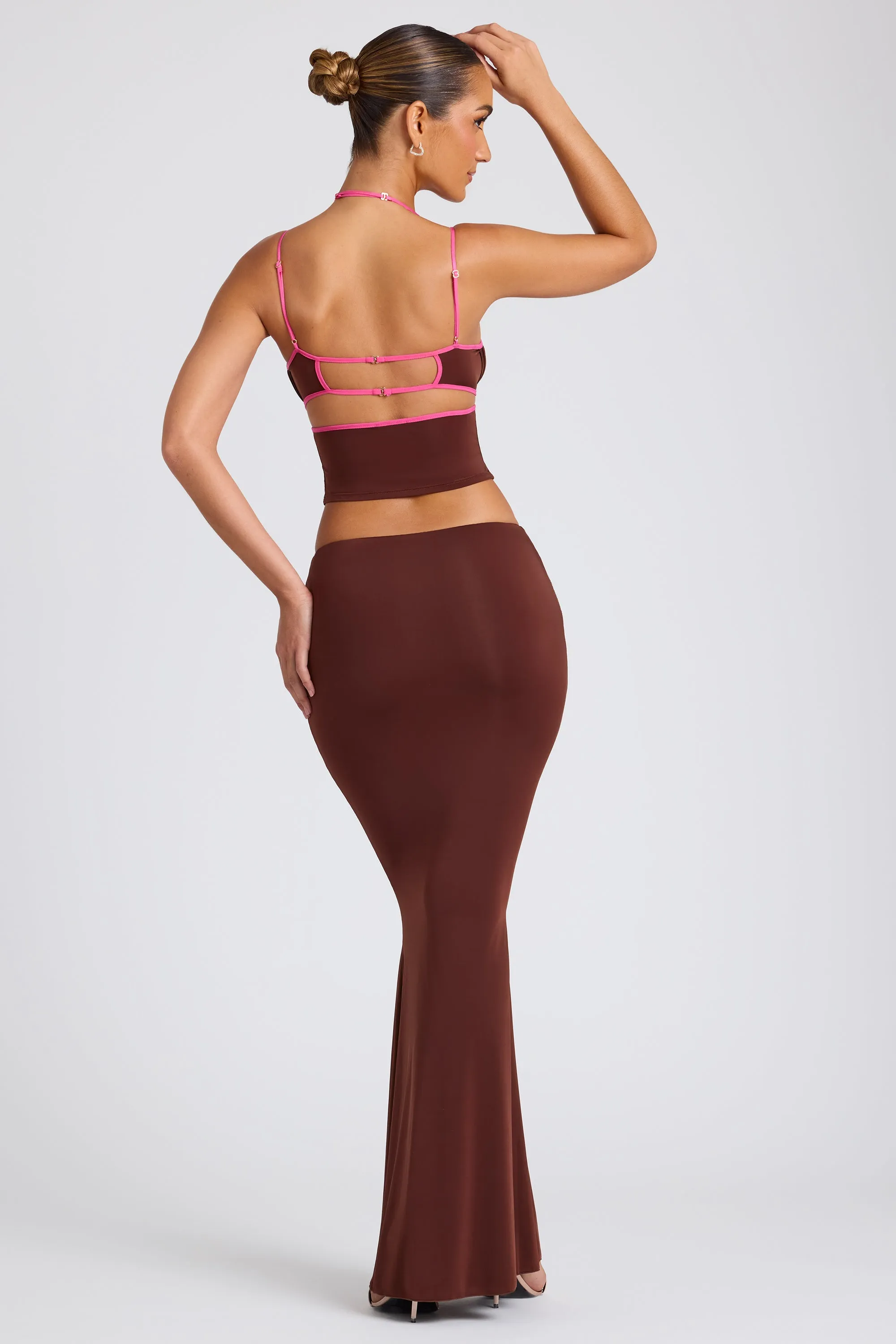 Clean Aesthetic Vegan Material Mid Rise Maxi Skirt in Chocolate Brown