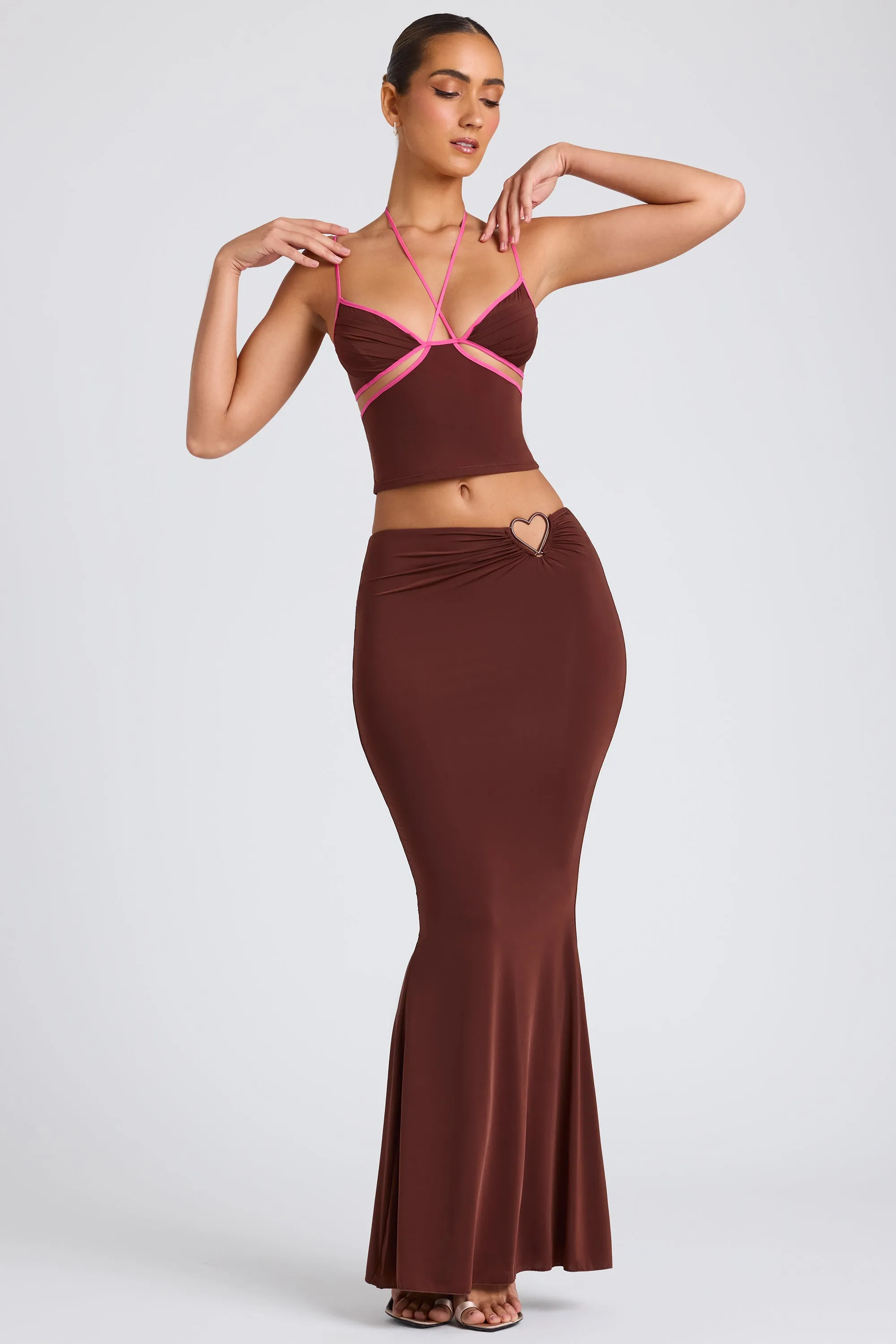 Mid Rise Maxi Skirt in Chocolate Brown City Wear