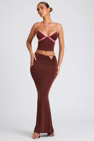 Influencer Style Mid Rise Maxi Skirt in Chocolate Brown