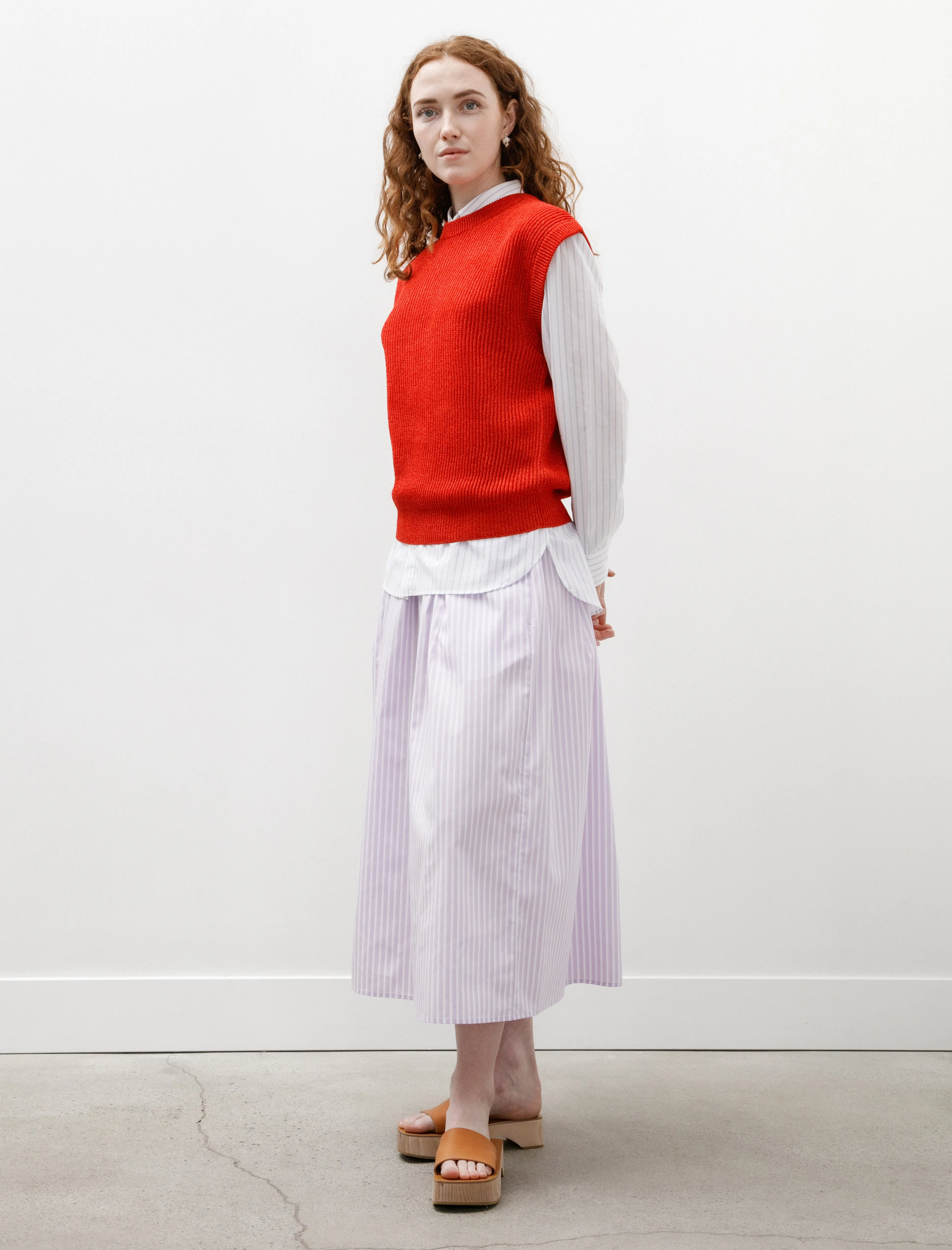 Polished Style Maxi Skirt Mauve with White Stripes