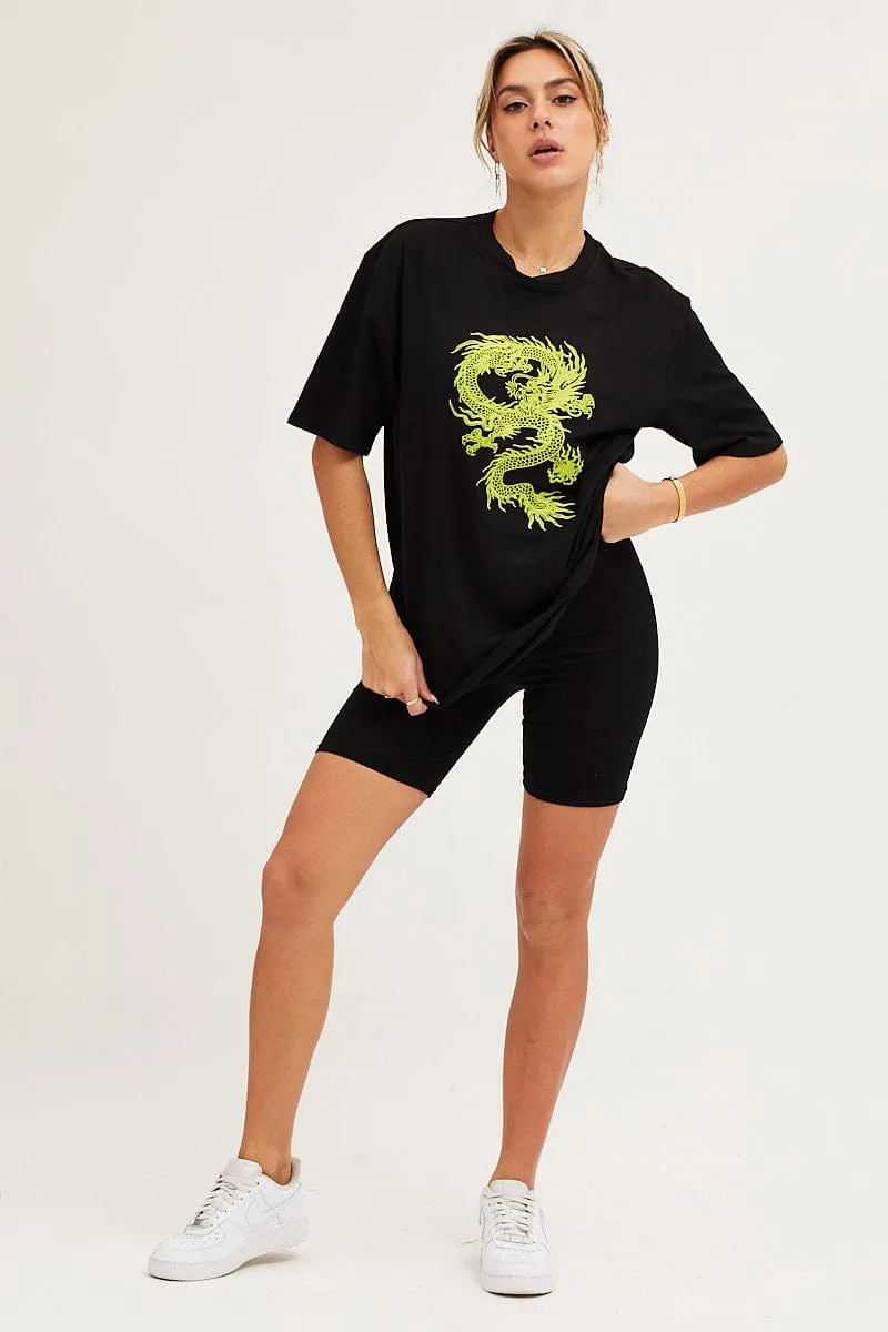 Everyday Essential Black Crew Neck Oversized Graphic T-Shirt