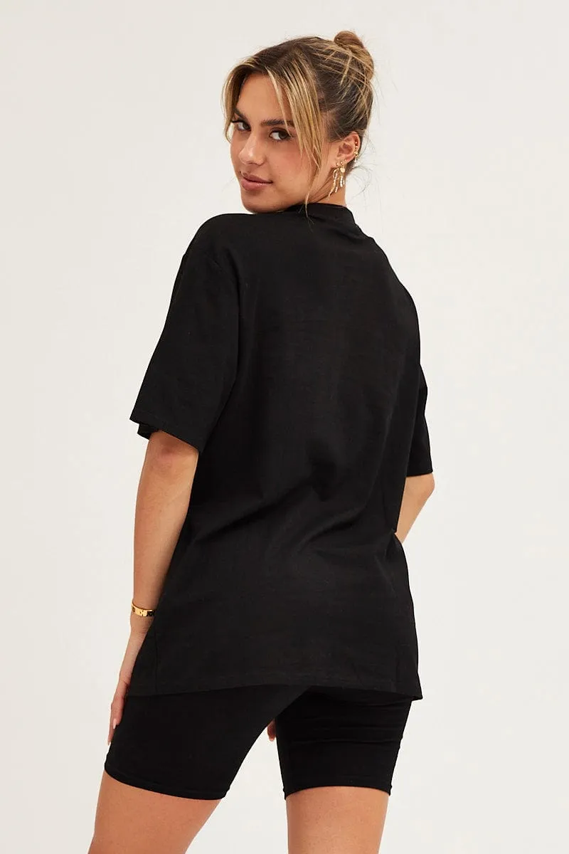 Black Crew Neck Oversized Graphic T-Shirt Chic Comfort Wear