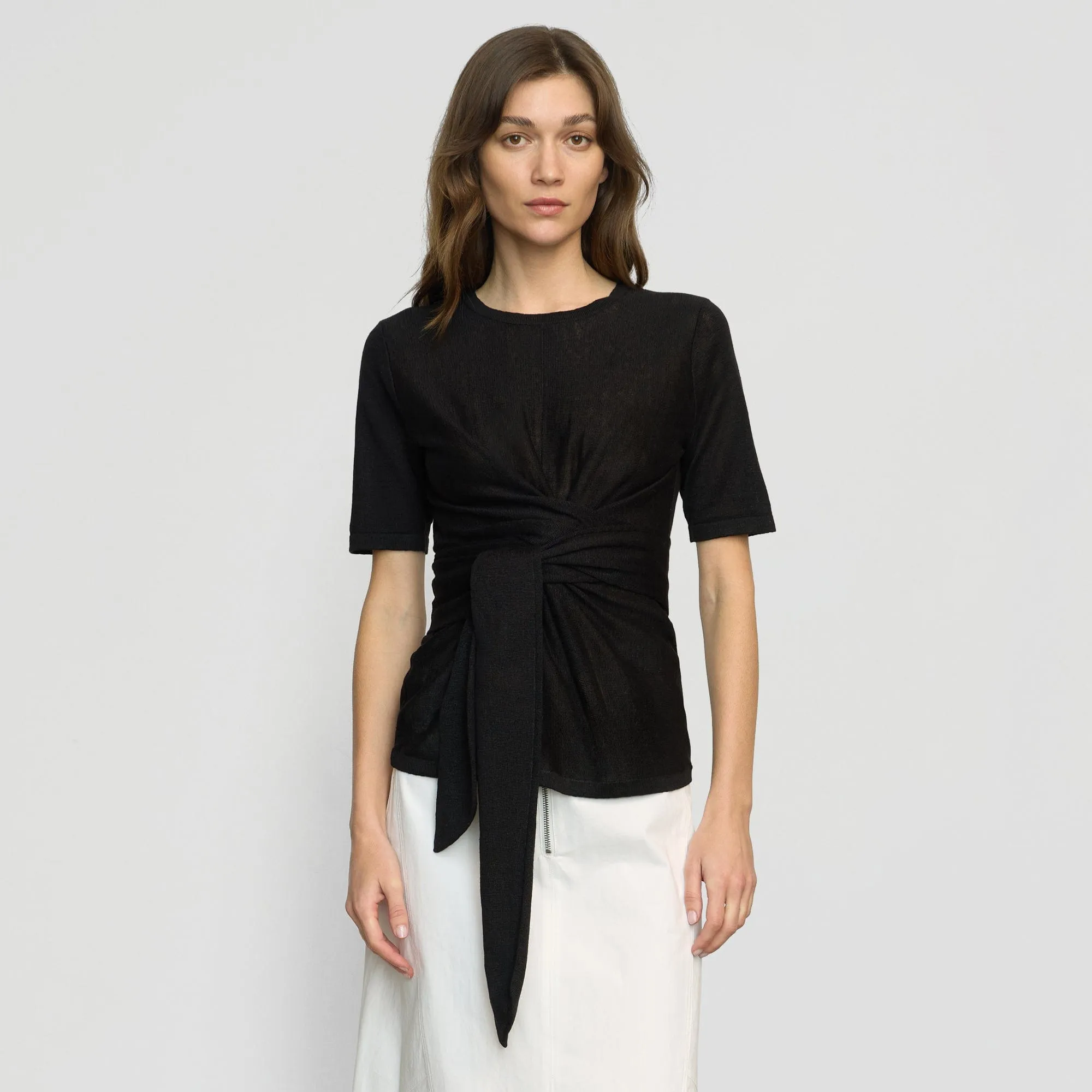 Merino Wool Everyday Layer Lark Tie-Front Linen Sweater