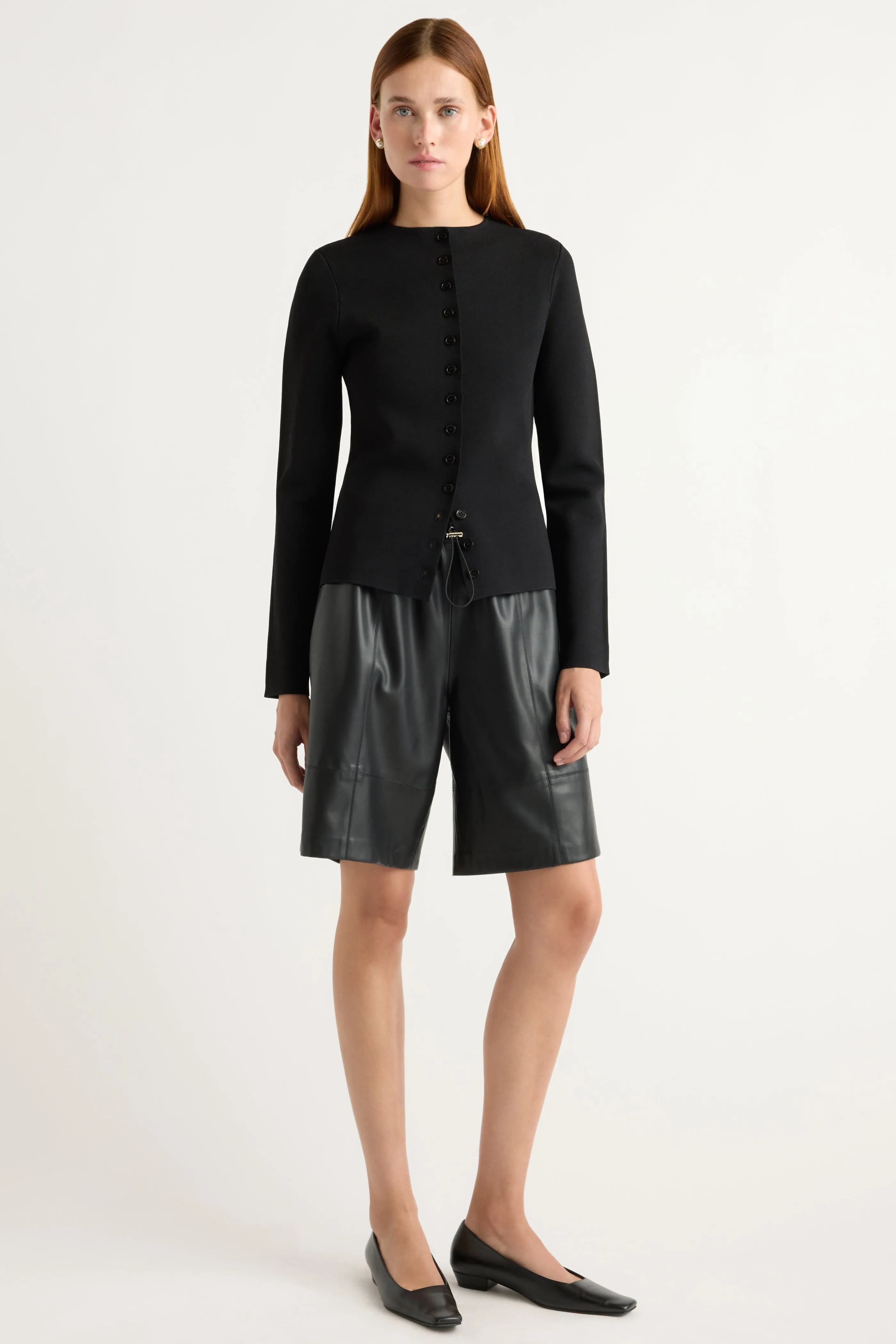 Charla Button Crew-Neck Sweater Knit Apparel