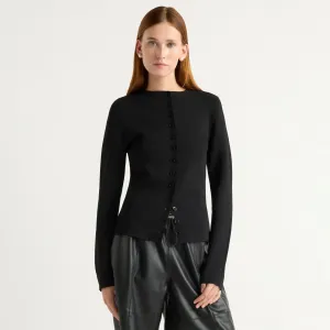Charla Button Crew-Neck Sweater Comfort Stretch