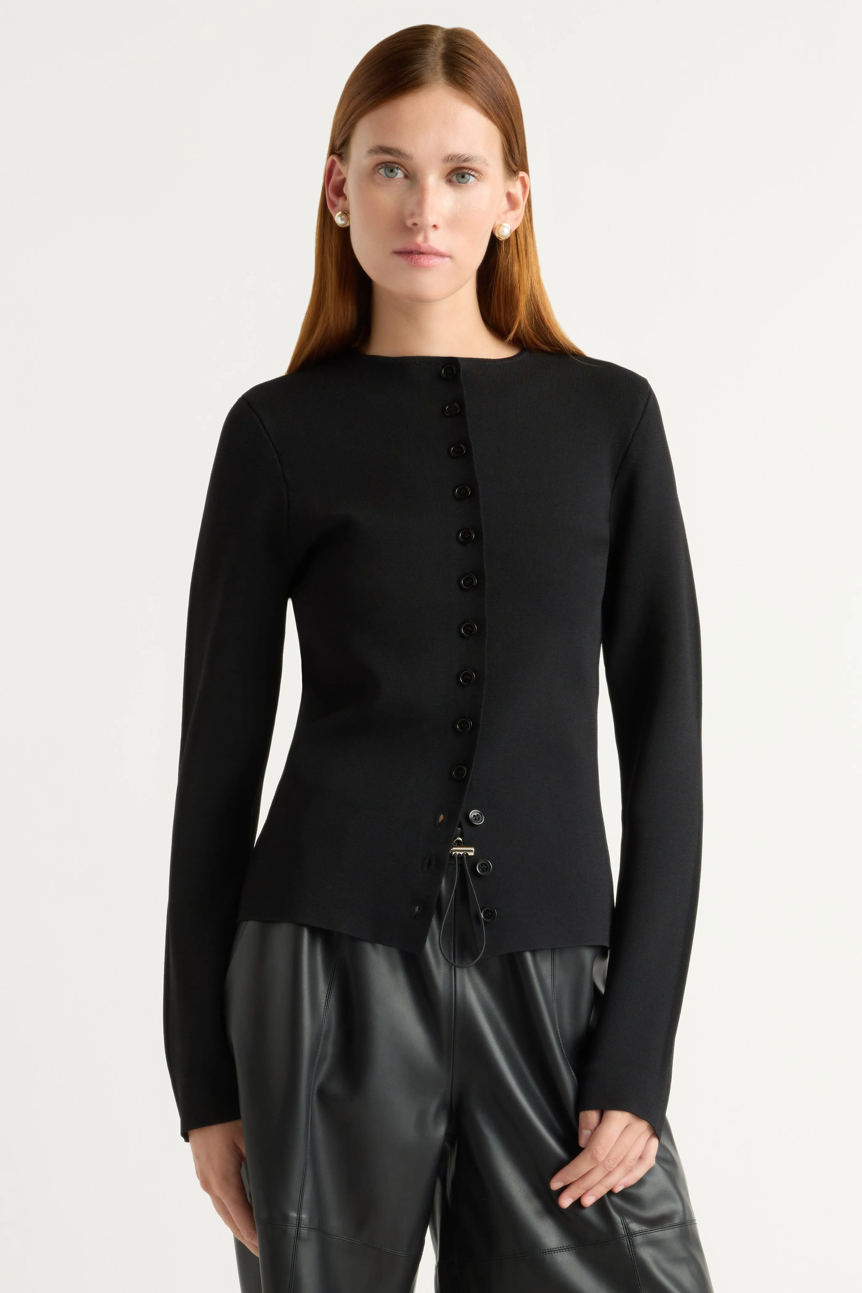 Charla Button Crew-Neck Sweater Casual Chic Knit
