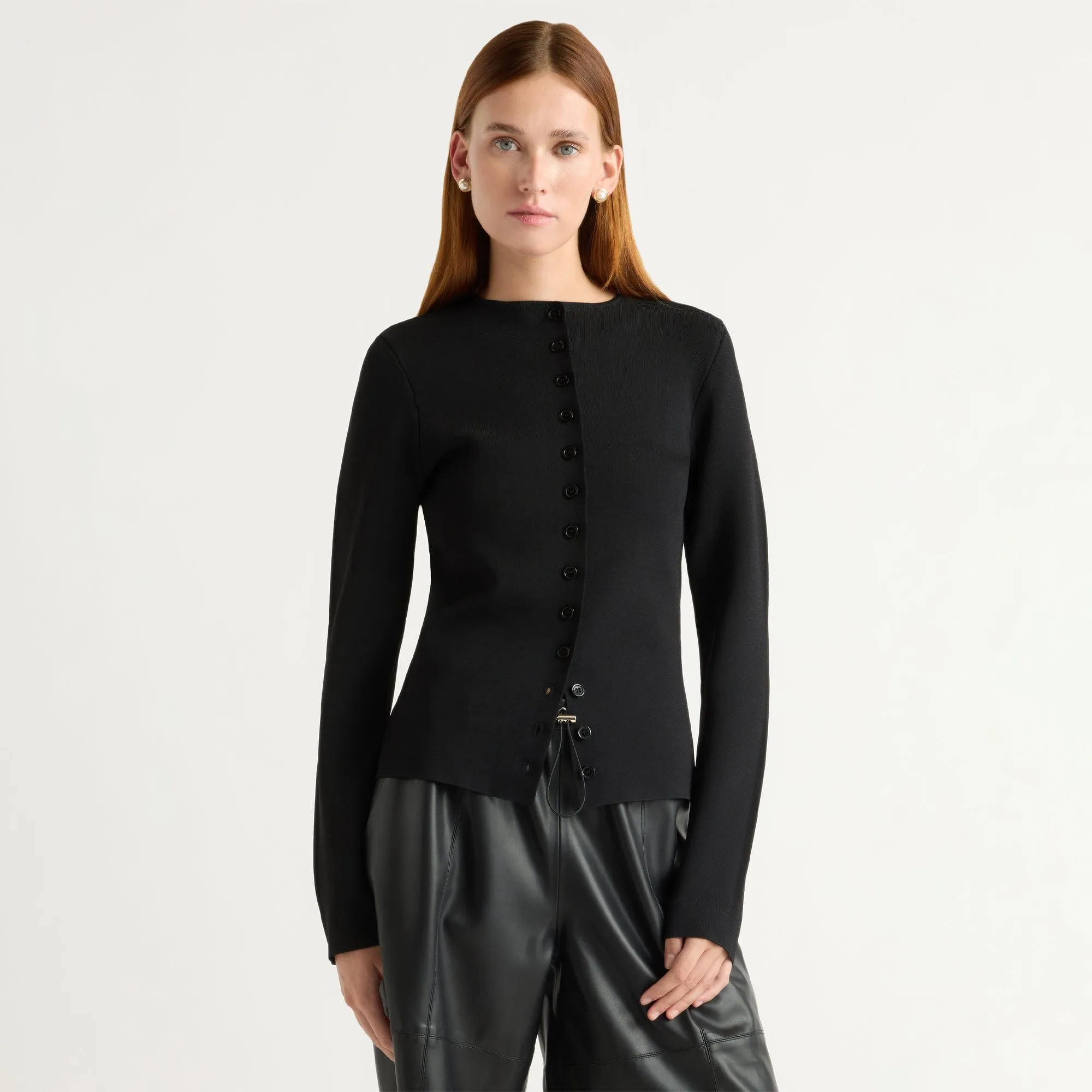 Charla Button Crew-Neck Sweater Comfort Stretch